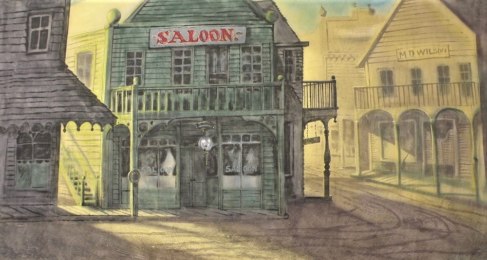 Thoroughly Theatre Town Square Calico Theatre Backcloth is commonly used for Town Square, Town, Orange, Red, Best Litte Whorehouse,