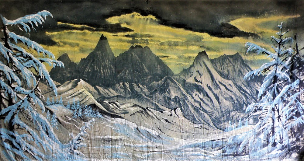 Thoroughly Theatre Mountains Range Calico Theatre Backcloth is commonly used for Snow, forest, mountains, hills, Mountain Range, Seven Brides,