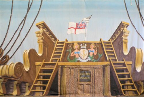 Thoroughly Theatre Ship Calico Theatre Backcloth is commonly used for Captain, Ship, Flag, Boat, Back, Aft