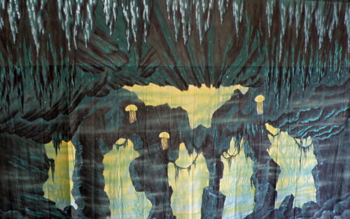 Thoroughly Theatre Stage Cloths & Props. Our Undersea, cave, underwater cloth is commonly used for scenes & shows such as pantomime, Cave, Mermaid, house, underwater, Atlantis