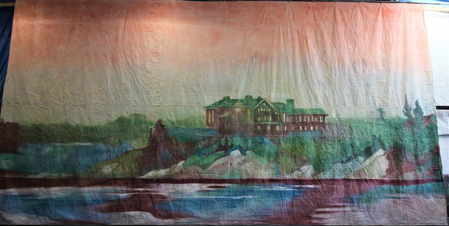 Thoroughly Theatre Stage Cloths & Props. Our Mansion, House by the lake is commonly used for scenes & shows such as pantomime, spooky, House, Mansion, Isolated