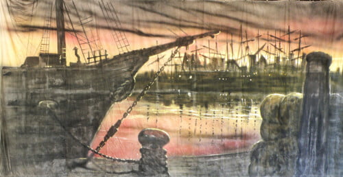 Waterfront Calico Theatre Backcloth | Thoroughly Theatre