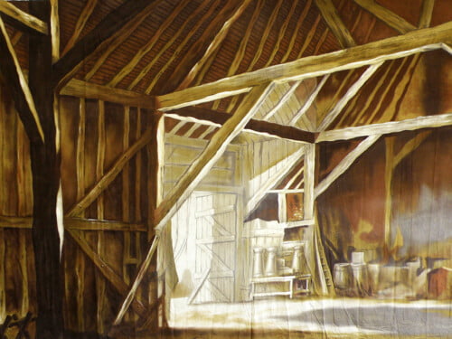 Cowshed Calico Theatre Backcloth | Thoroughly Theatre