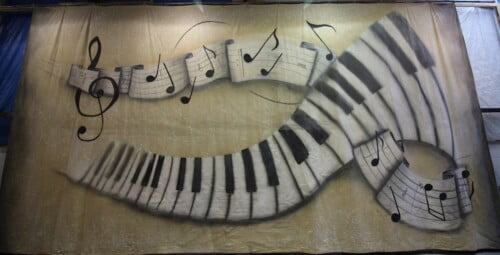 White Christmas Piano Canvas Theatre Backcloth | Thoroughly Theatre